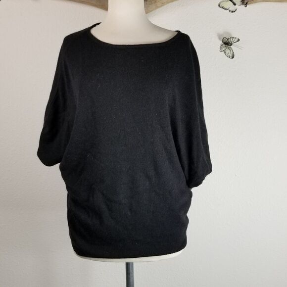 Glam fuzzy black short sleeved dolman sweater - Picture 1 of 6